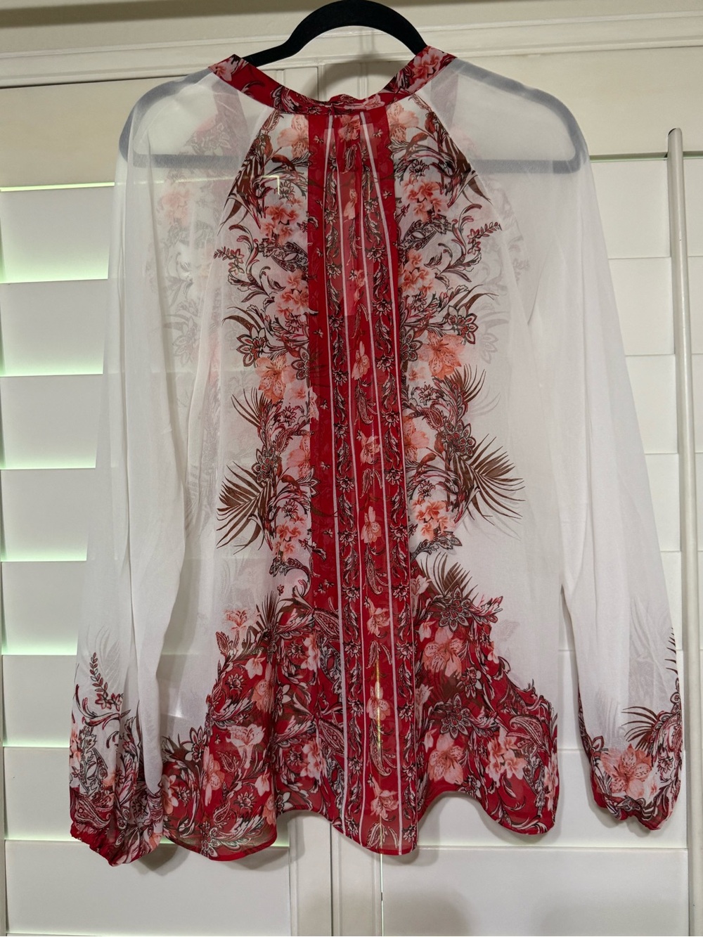WHBM Chiffon Floral Red White Sheer Blouse - Picture 2 of 2